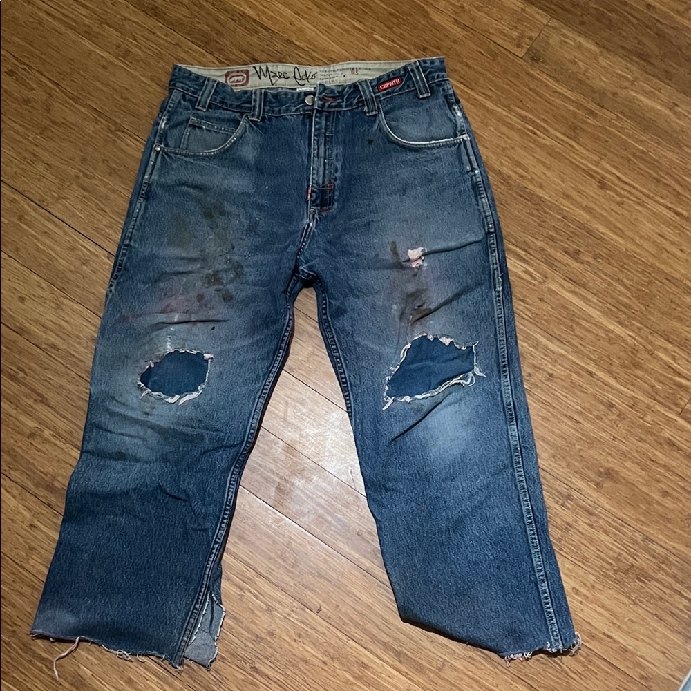 Marc Ecko Men's Dark Blue Distressed Jeans